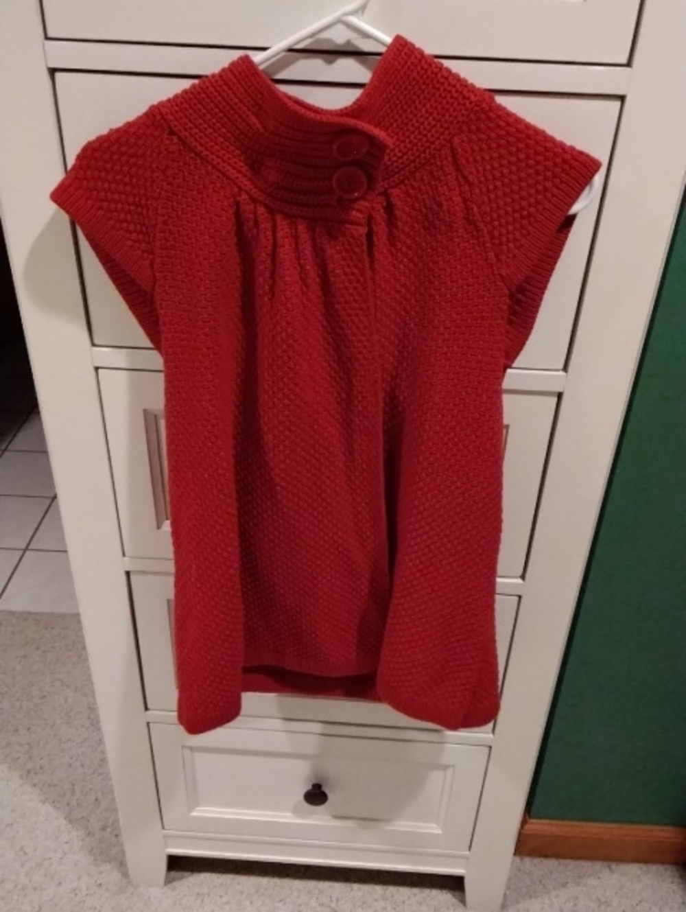 august silk Red Knit Button-Trim Cap Sleeve Tunic
